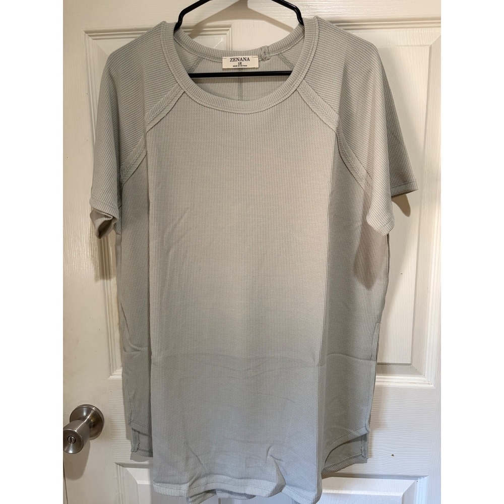 Grey Womens Zenana Waffle Knit Short Sleeve Tunic Top 3XL